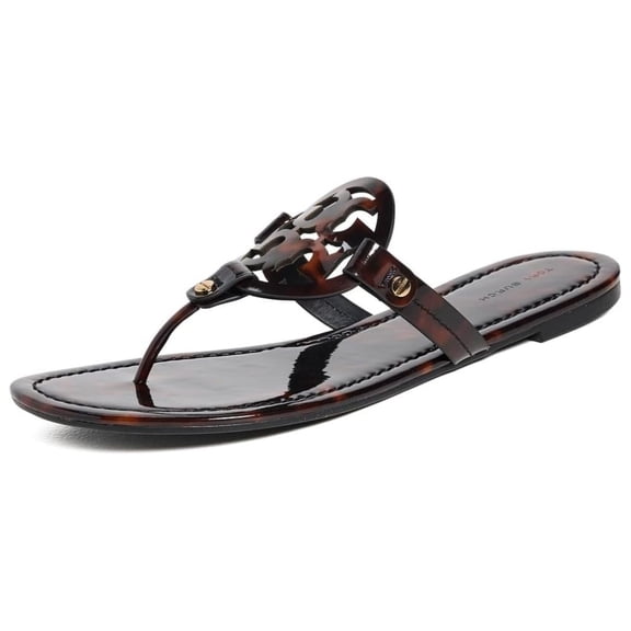 Tory Burch Women's Miller Patent Leather Sandals, Tortoise Patent, 10