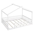 thumbnail image 4 of Jopath Full Size Floor Bed, Wood Bed with Slatted Base House Bed Frame with Fence for Kids Teens Girls Boys White, 4 of 8