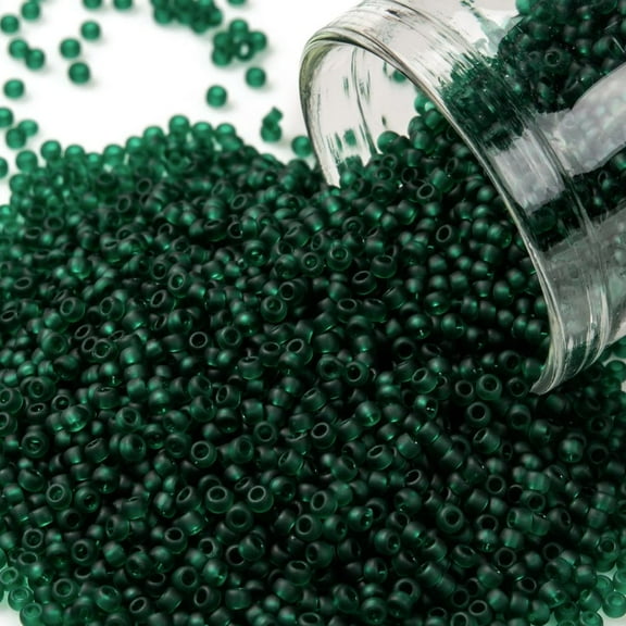 10g TOHO Round Seed Beads Japanese Seed Beads (939F) Transparent Frost Green Emerald 15/0 1.5mm Hole: 0.7mm about 3000pcs/10g
