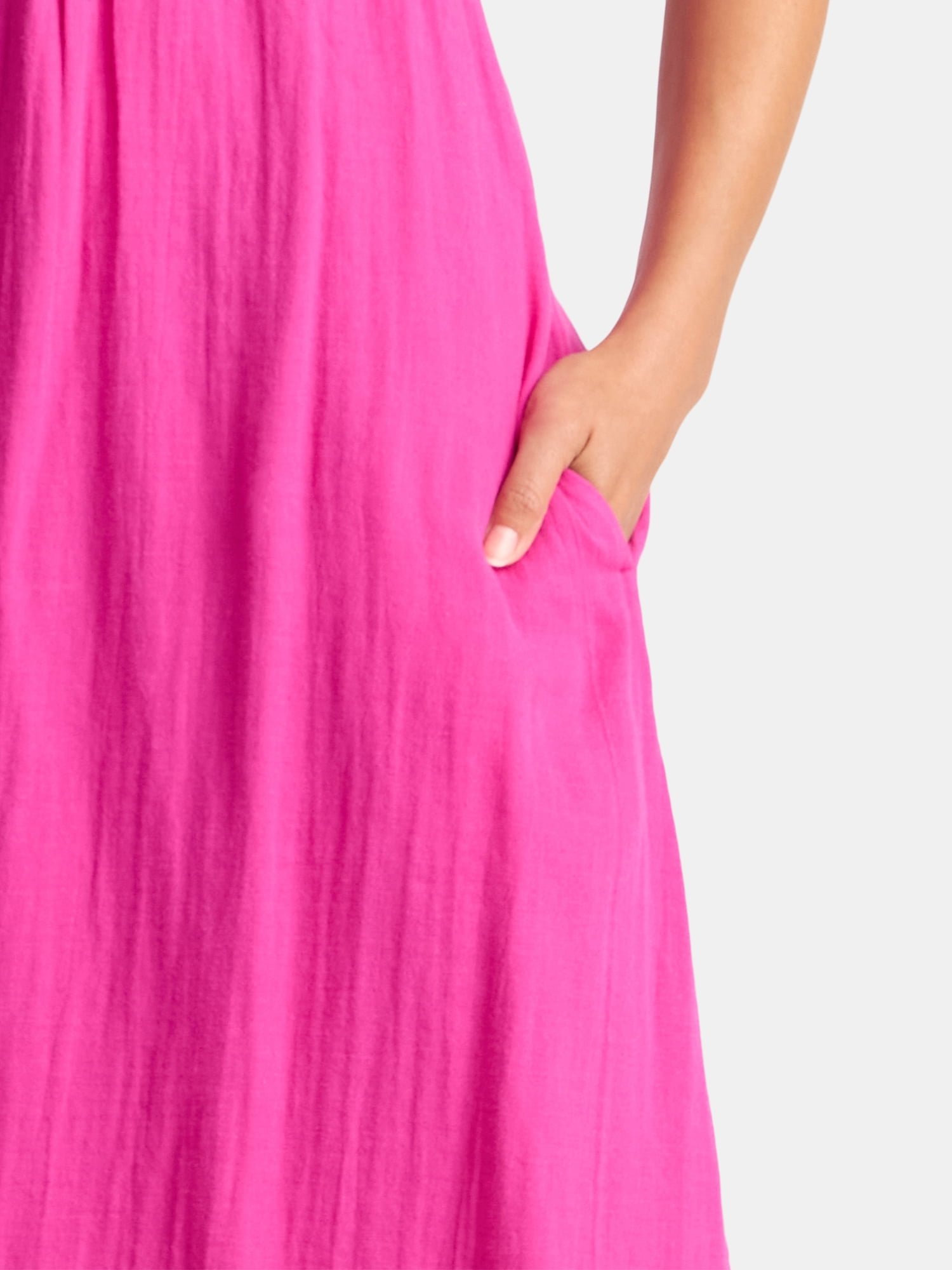 Time and Tru Women's Cotton Midi Dress with Flutter Sleeves, Sizes XS-XXXL