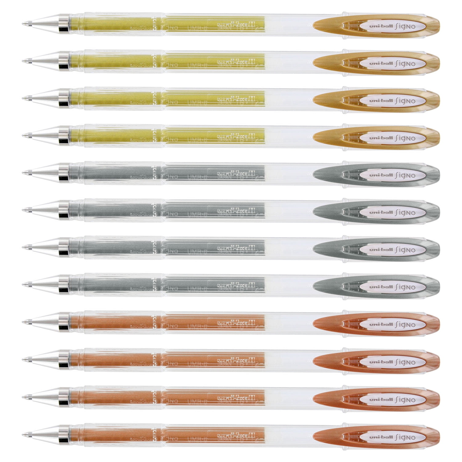 Uni-Ball Signo Gel Stick Pen, 0.7mm, Medium Point, Metallic Assorted, 12-Count