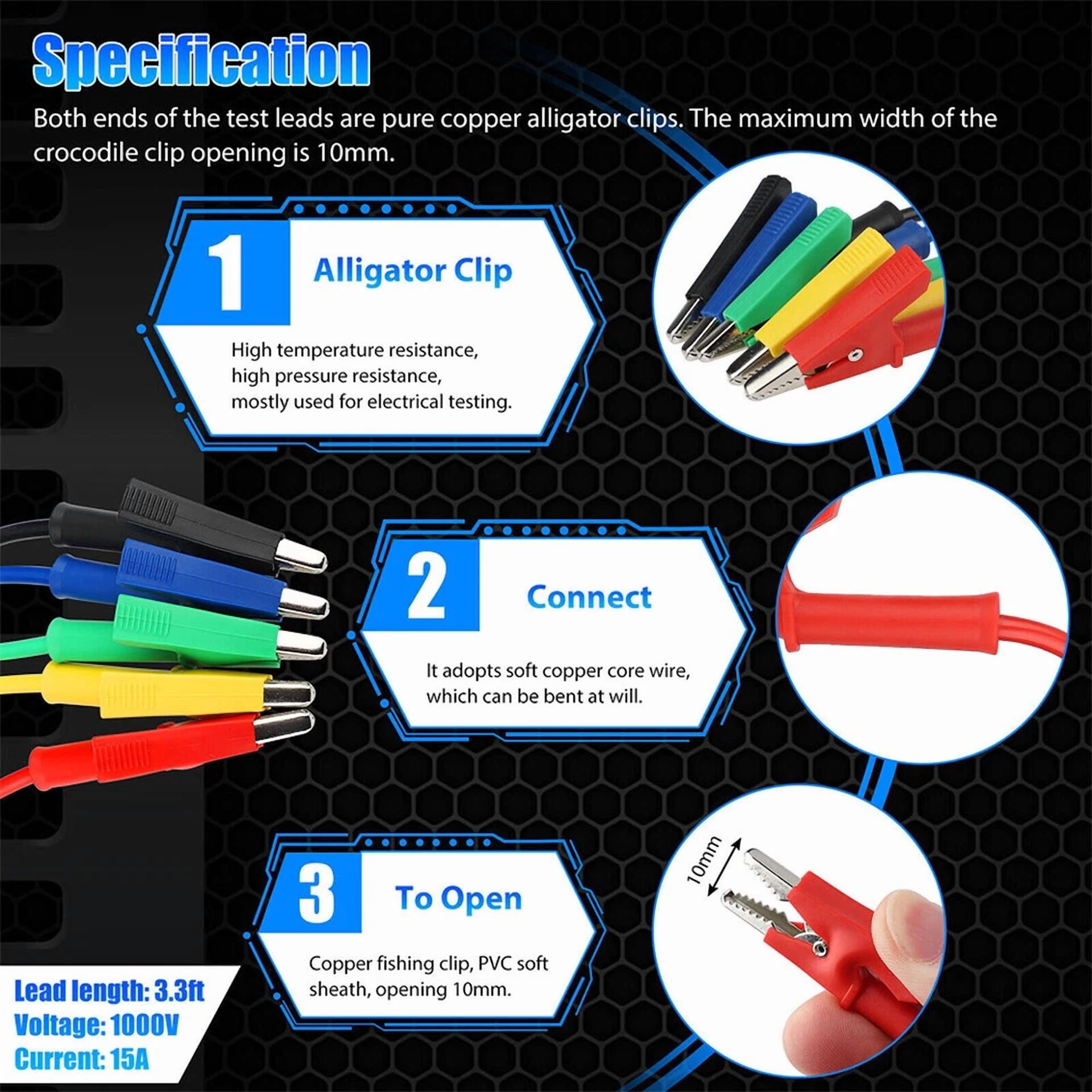 CIRCLE- 5Pcs Alligator Clips Electrical Test Leads Set 30V 15A Jumper Wires Cables Set