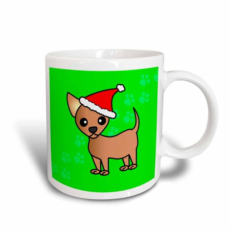 Chihuahua Santa - 3dRose Cute Chihuahua Green with Santa Hat, Ceramic Mug, 11-ounce