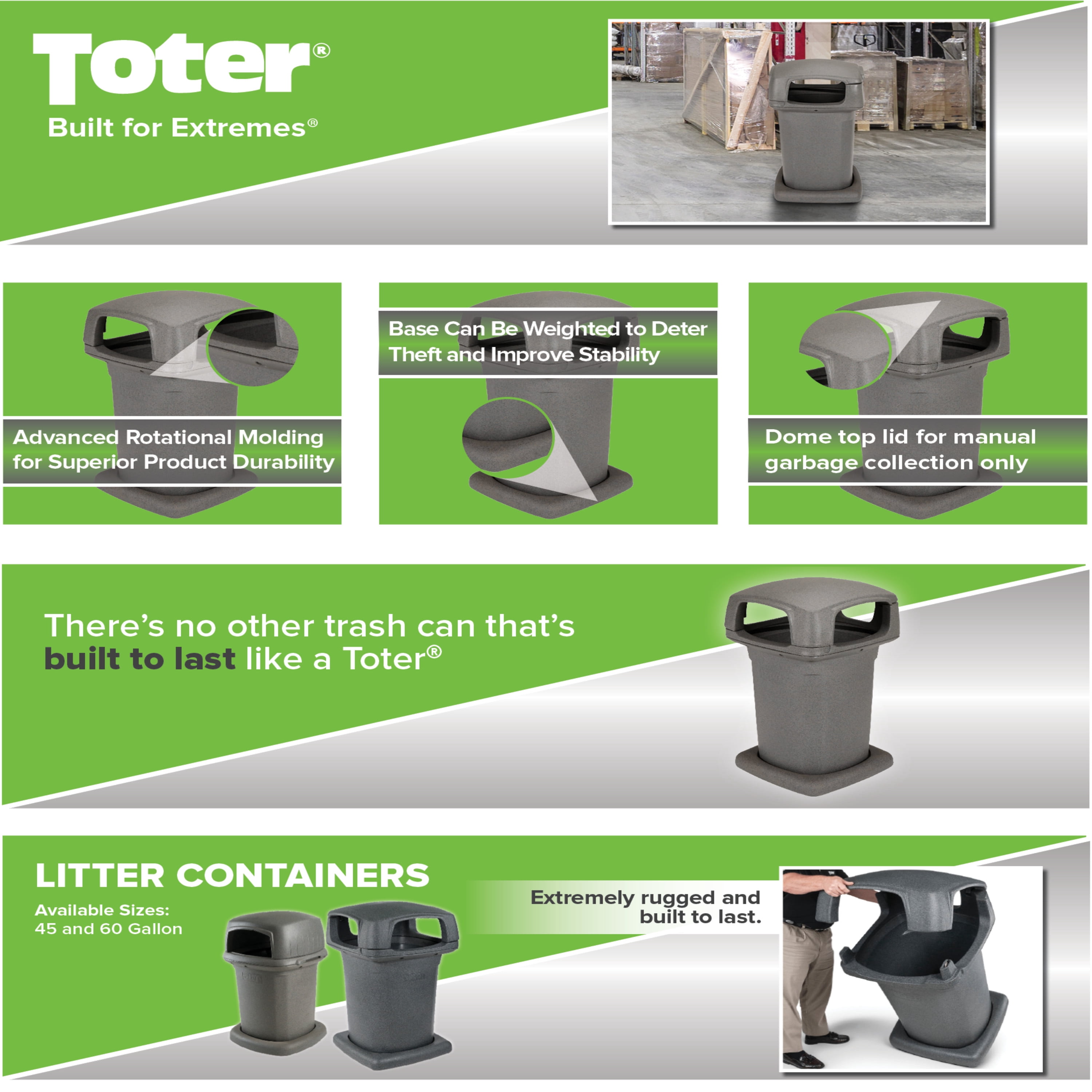 Toter 60 Gal. Park Trash Can with Lid