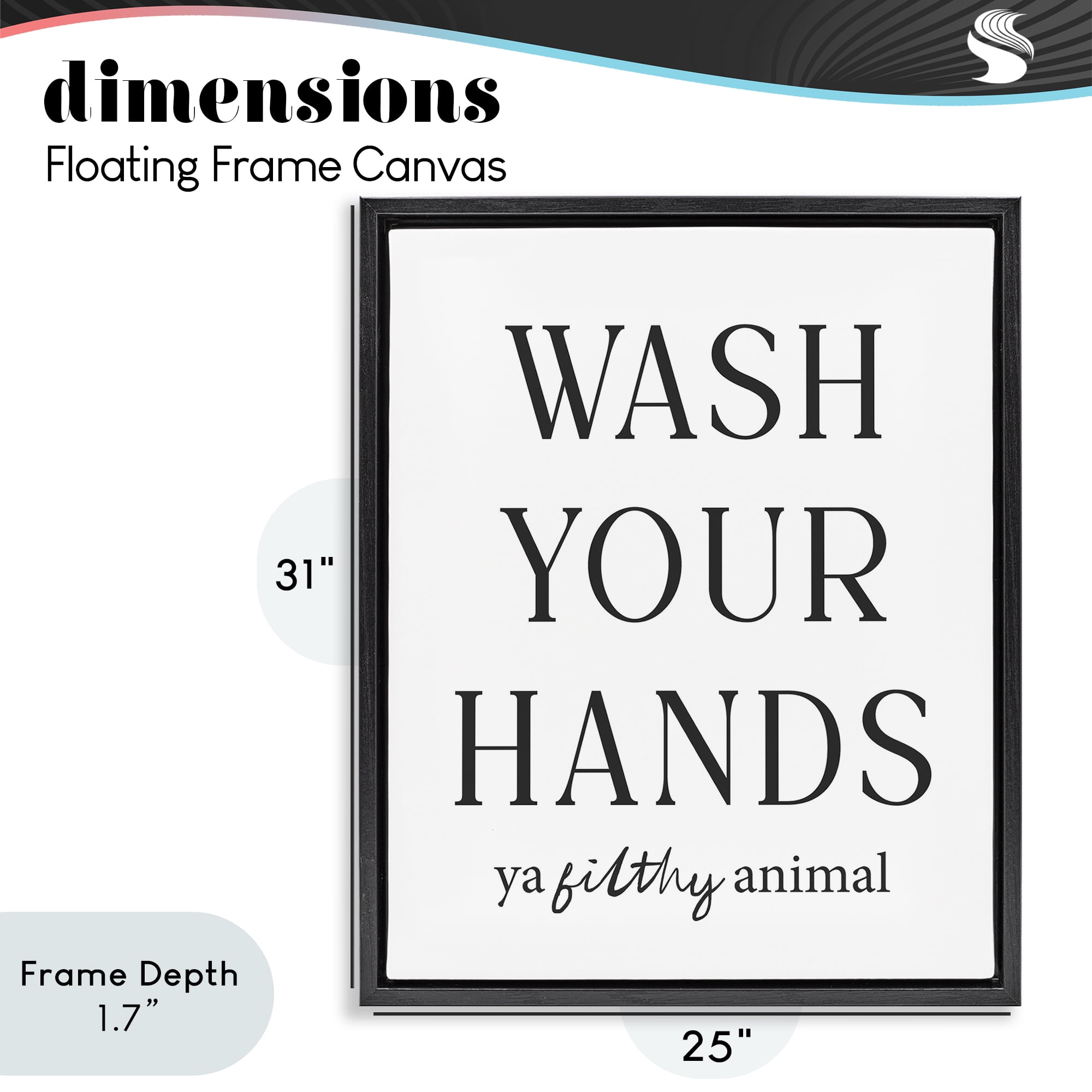 Stupell Industries Wash Your Hands Funny Reminder Black Framed Floater Canvas Wall Art, design by Lettered and Lined