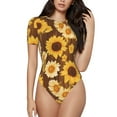 thumbnail image 2 of Picia Vintage Wood Grain Sunflower A Womens One Piece Swimsuits Modest Tummy Control Bathing Suits Lace Up Slimming Swim Suit-Small, 2 of 9