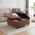 thumbnail image 5 of Kingfun 35.5" Large Square Ottoman Bench, Tufted Upholstered Coffee Table Ottoman with Storage, Oversized Ottomans Toy Box for Living Room Bedroom, Brown, 5 of 13