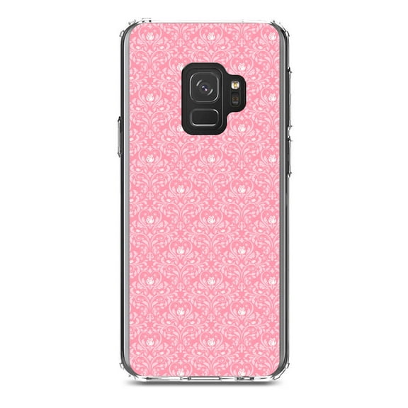 DistinctInk Clear Shockproof Hybrid Case for Samsung Galaxy S9 (5.8" Screen) - TPU Bumper, Acrylic Back, Tempered Glass Screen Protector - Pink & White Rose Pattern
