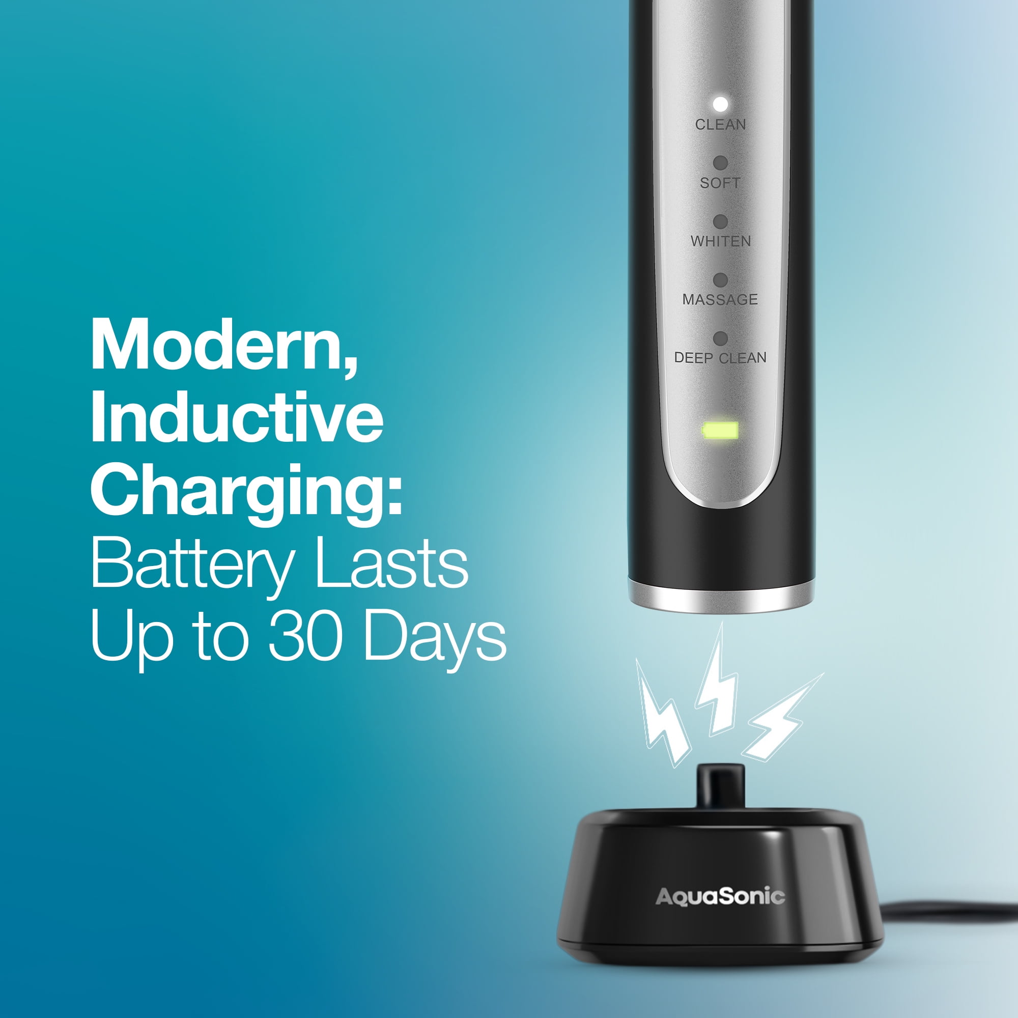 AquaSonic Precision Rechargeable Electric Toothbrush, 5 Modes, 4 Brush Heads, Travel Case, Black