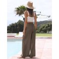 thumbnail image 4 of Pantalón Faleave de algodón y lino, holgado, de pierna ancha, color café oscuro, talla M, 4 of 7