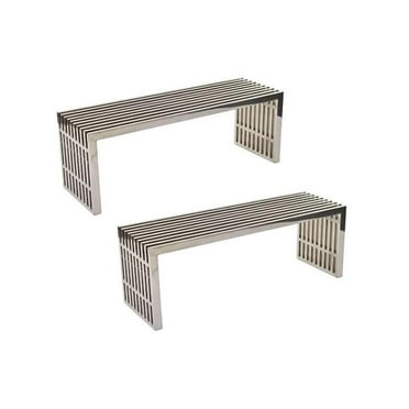Home Square 2 Piece 46.5" Height Metal Dining Bench Set in Silver