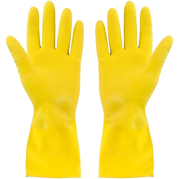 Rubber Cleaning Gloves Yellow for Household, Kitchen Dishwashing Gloves Waterproof Reuseable.