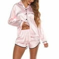 thumbnail image 6 of VONCOS Womens Silk Satin Pajamas Set- Two-Piece Nightwear Solid Color Short Sleeve and Shorts Loungewear Button Down Pockets Lapel Casual Sleepwear Pink Size M, 6 of 7