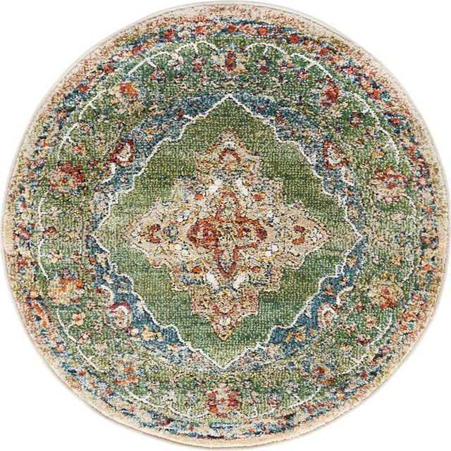 Unique Loom Isabella Intricate Design Area Rug 3' 3 x 3' 3 Round Green/Beige