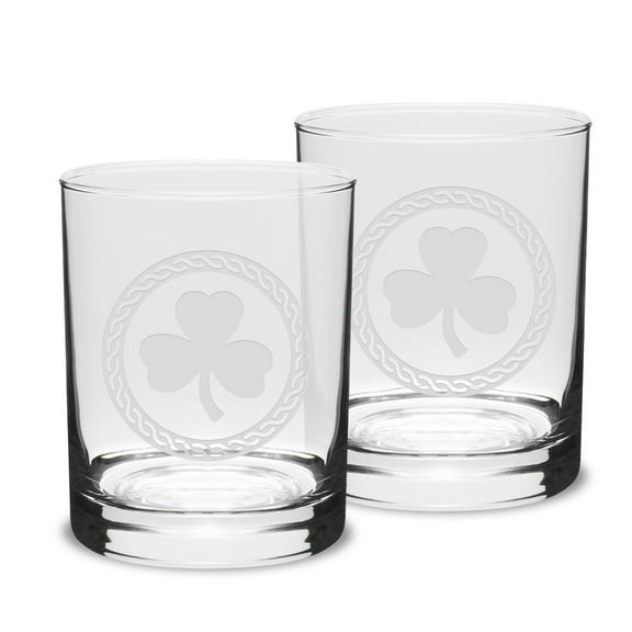 Shamrock Celtic Logo 14 oz Classic Double Old Fashion Glass - Set of 2