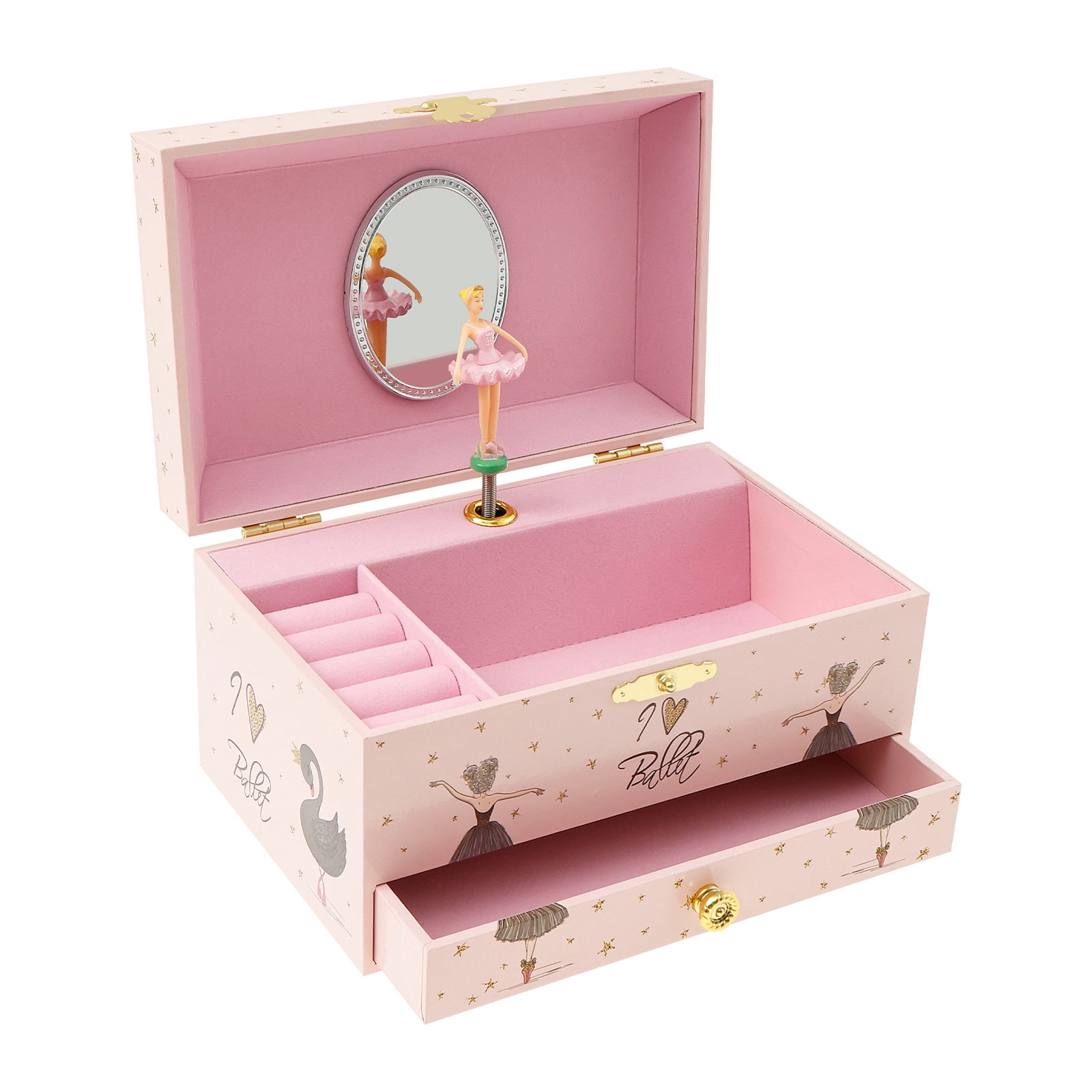 Musical Jewelry Storage Box Decorative Jewelry Organizer Box with Drawer Bracelet Ring Holder Case for Girls Kids Present