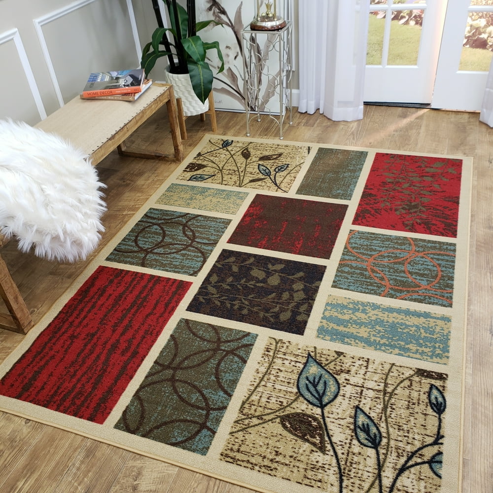 Maxy Home Rubber Backed Non Slip Rugs and Runners Boxes Floral Beige