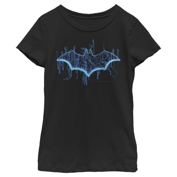 Girl's Batman Logo Digital Wing  Graphic Tee Black Medium