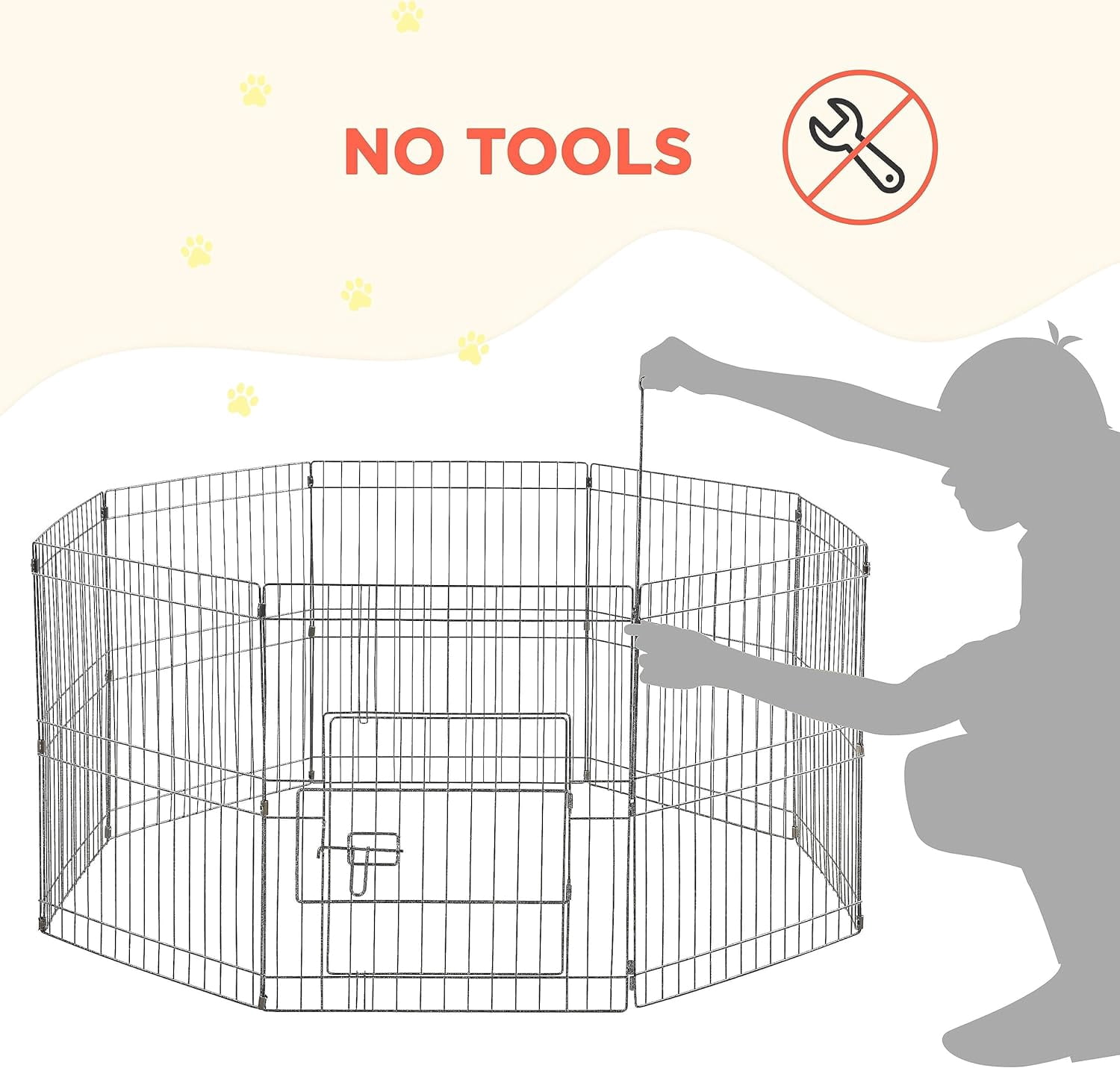 WLTER 24" High 8 Panel Foldable Metal Dog Exercise Pen Pet Playpen Dog Fence Outdoor & Indoor Use for Small Animals with Door Black