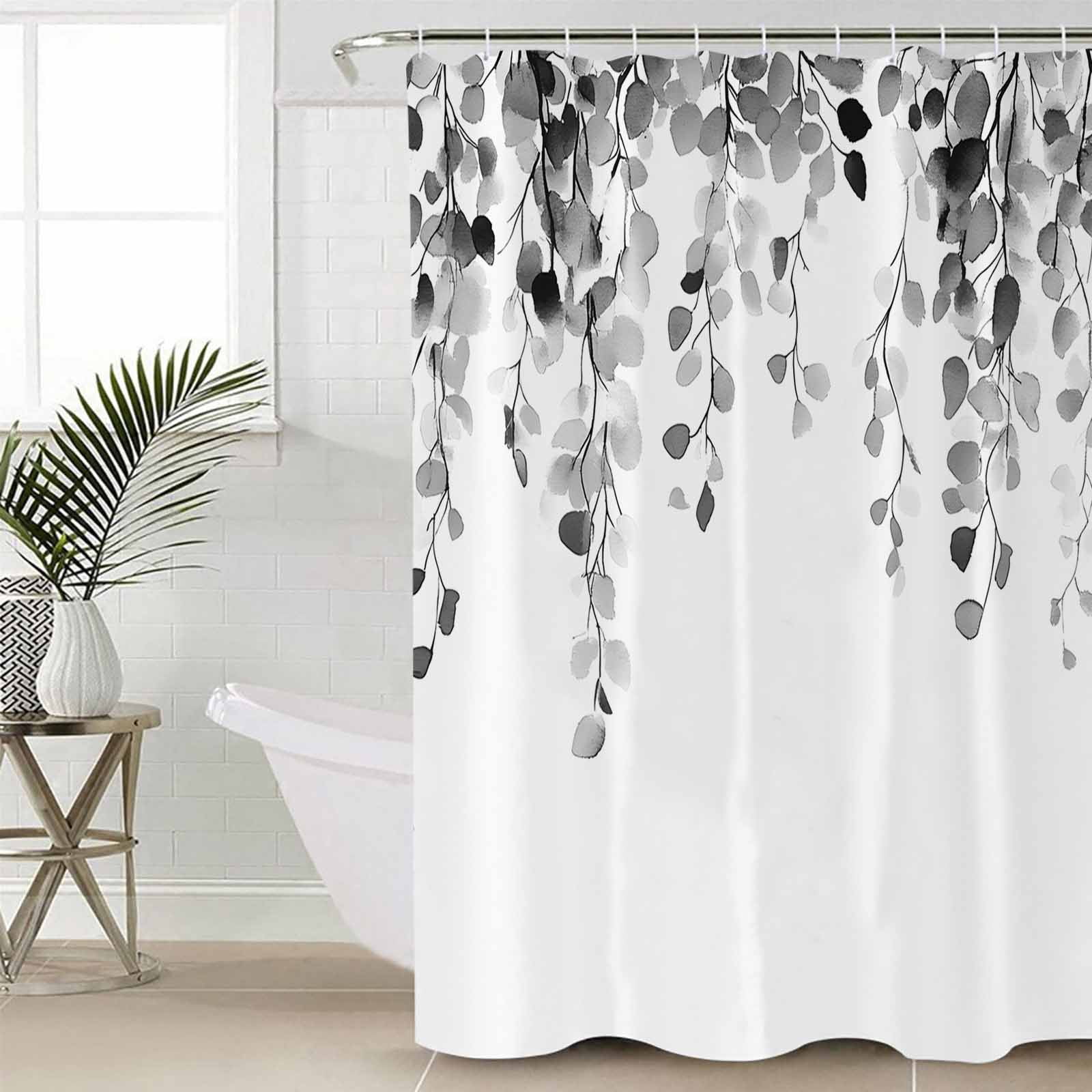 54x78 Inch Shower Curtain Decorative Grey Eucalyptus Leaves Bathtub Bath Curtains Fabric Waterproof Bathroom Decor Summer Botanical Farmhouse Small Stall Shower Curtain Set with 12 Hooks