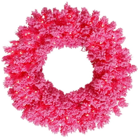 24 Pre Lit Flocked Hot Pink Pine Artificial Christmas Wreath 24 Pre Lit Flocked Hot Pink Pine Artificial Christmas Wreath Lights