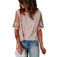 thumbnail image 4 of ABPHQTO Top de patchwork con mangas de encaje floral para mujer, 4 of 5