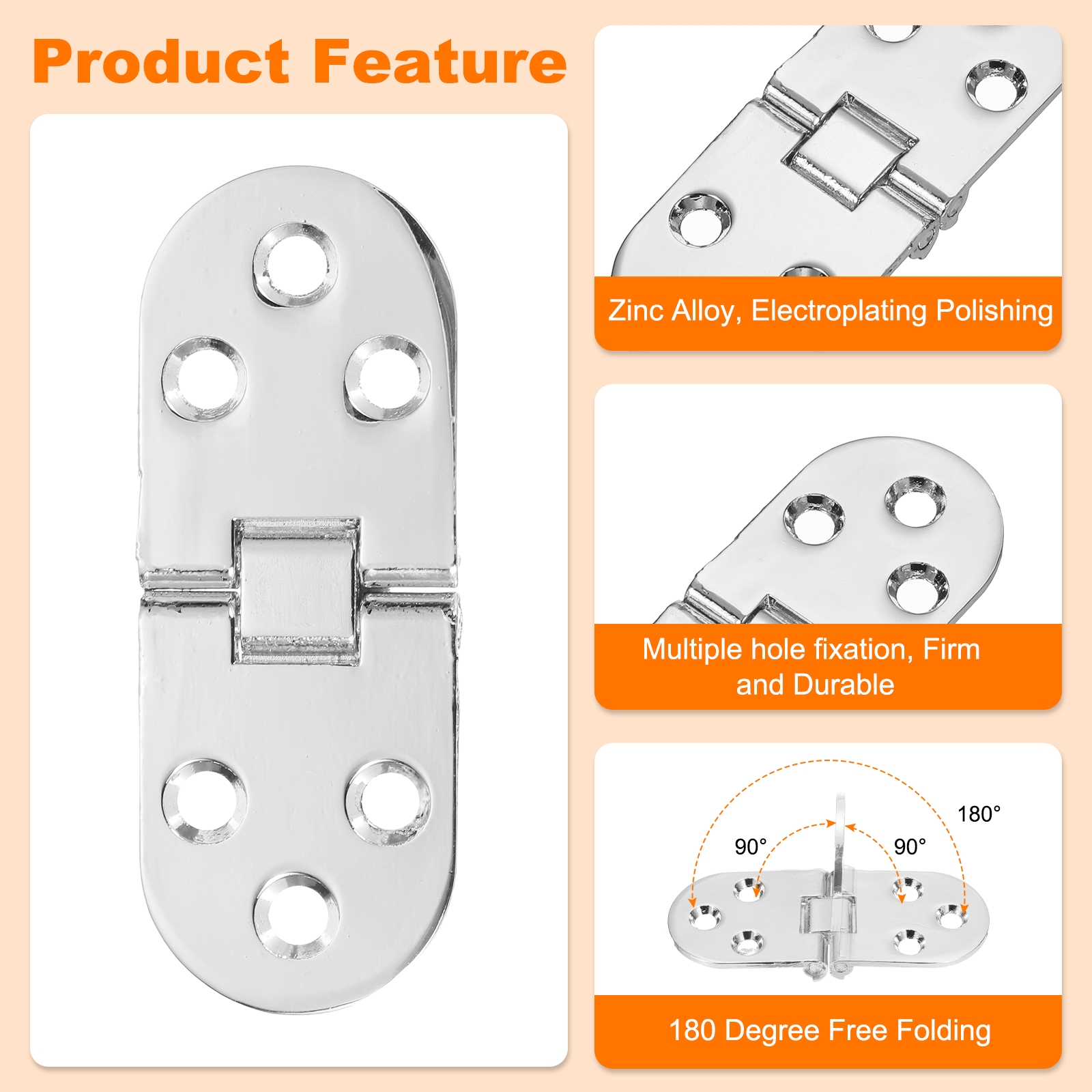 Unique Bargains Sewing Machine Folding Table Flip Hinge Brassy Polished Silver