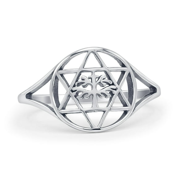 Minimalist Star Of David & Tree Oxidized Ring 925 Sterling Silver Size 5