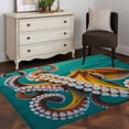 thumbnail image 4 of Squid Marine Life Washable Area Rugs 4'x6', Teal Green Ocean Seawater Low Pile Throw Living Room Rug Non-Slip Sturdy Edge Binding Carpet for Indoor Entryway Bedside Kitchen, 4 of 9