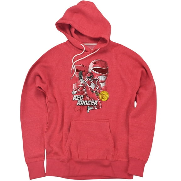 Power Rangers Red Ranger Unisex Adult Slim Fit Pull-Over Heather Hoodie, Red, Small