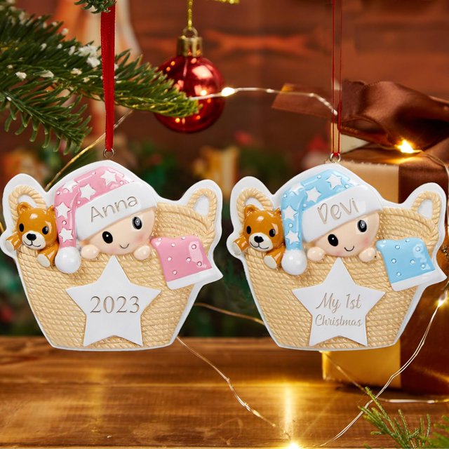 Adornos navideños personalizados 2023 Bebé 2023 Primer cumpleaños del bebé Nombre grabado Resina Acción de Gracias Vacaciones Colgante Árbol de Navidad Decoración del hogar