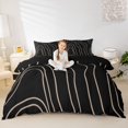 thumbnail image 2 of Homewish Minimalist Lines Bedding,Aesthetic Geometric Duvet Cover Full,Brown Black,Black Reversible,3-Piece,1 Duvet Cover and 2 Pillowcases, 2 of 6