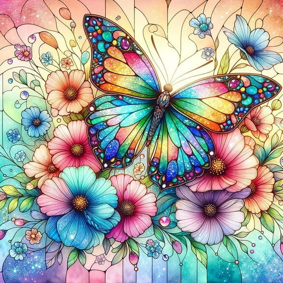 DIY 5D Diamond Painting Kit (for Adults) Diamond Painting "Butterfly Flower" - Full Diamond Crystal Rhinestone Embroidery Craft Kit, Can Be Used as Gift, Wall Decoration