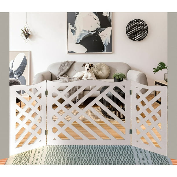 Freestanding Wood Pet Indoor Gate 3 Panel Tri Fold Dog Fence For