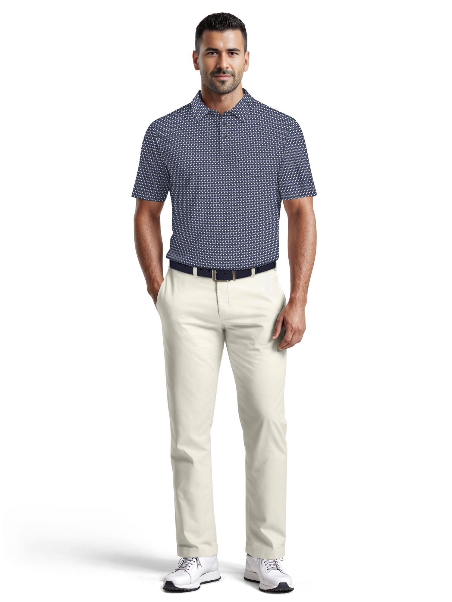 Ben Hogan Men's & Big Men's Performance Palm Tree Golf Ball Short Sleeve Polo Shirt, Sizes S-5XL