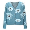 thumbnail image 2 of Trendy Sweater Cardigans Womens Long Sleeve Button Up Flowers Pattern V Neck Casual Soft Cotton Knit Blouse Tops (M, Sky Blue), 2 of 7