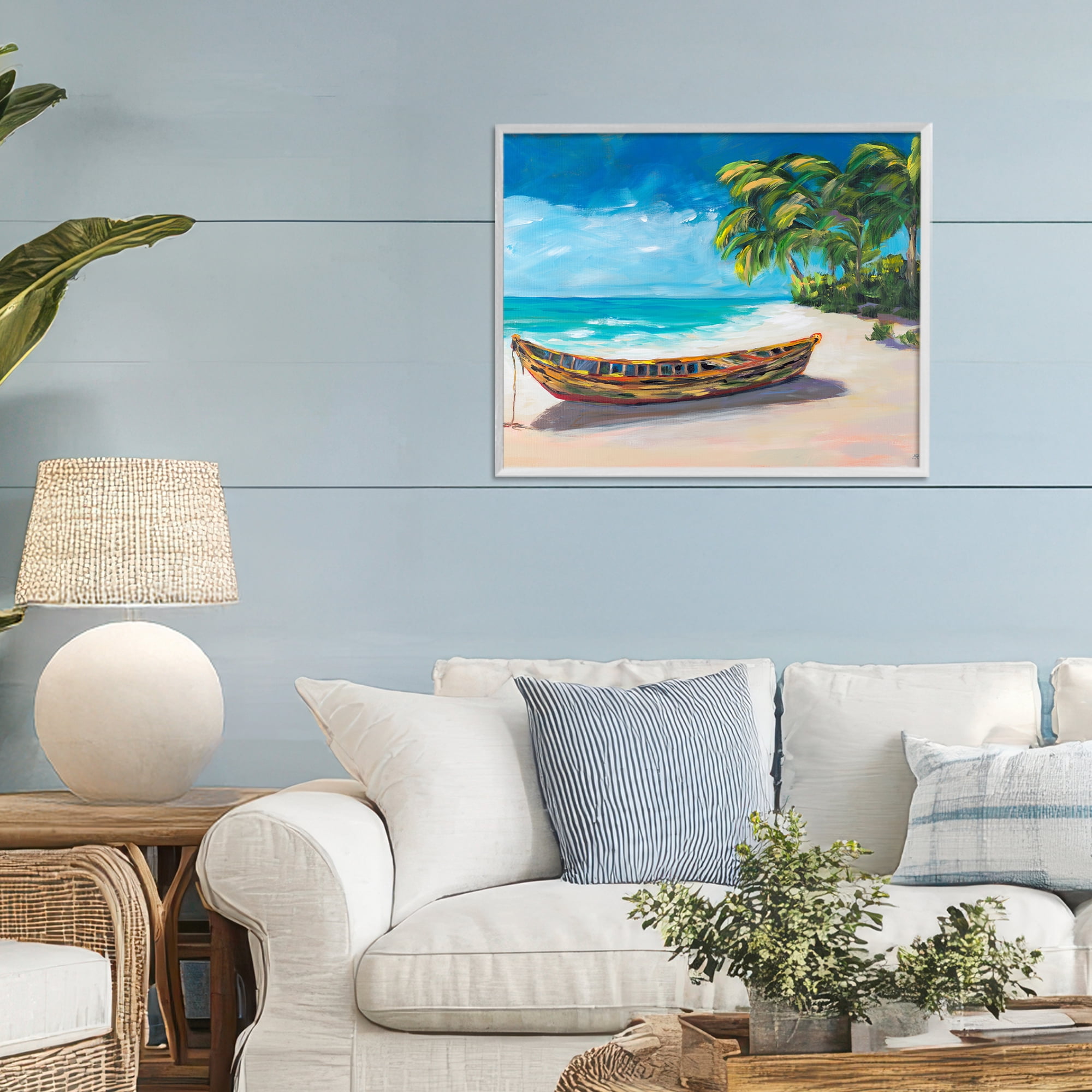 Stupell Industries Boat on Lost Island White Framed Giclee Art, design by Julie DeRice