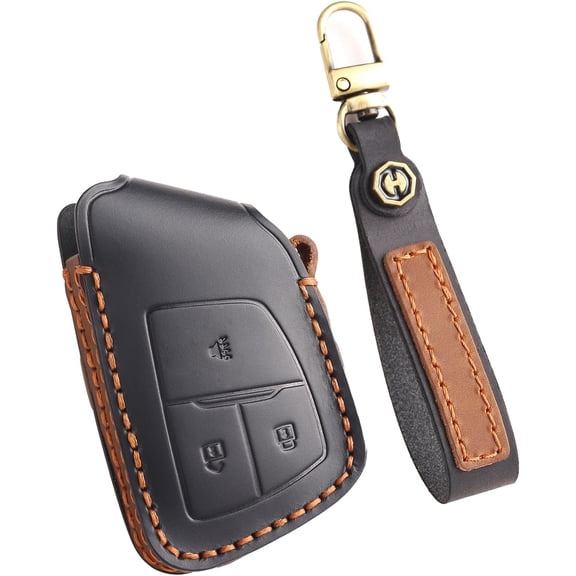 Key Fob Cover Compatible with Buick Avenir Envision 2021-2024 Leather Keychain Case Holder Protector,3 Button-black
