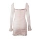 thumbnail image 5 of VISgogo Vestido de primavera con volantes para mujer, cuello cuadrado de color sólido, manga larga acampanada, bodycon de una pieza para damas, negro/rosa/azul VISgogo  moda, 5 of 6