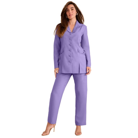 Roaman's Extended Long Sleeve Shawl-Collar Pant Suit – 2-Piece Pant Set