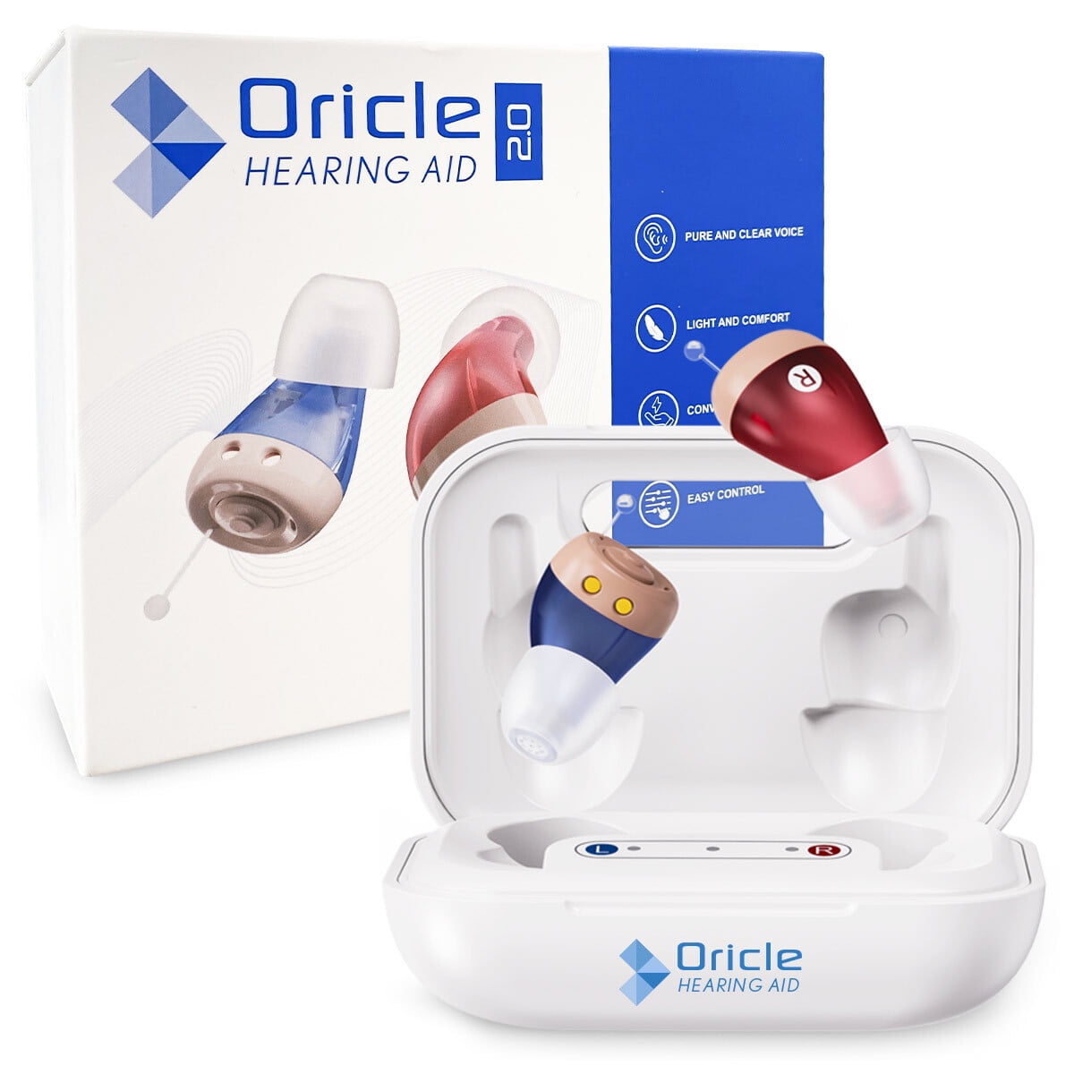 Oricle 2.0 Hearing Aids for Seniors with Advanced Noise Cancellation - Easy Volume Control with Portable Charging Case