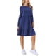 thumbnail image 4 of Vestido casual babydoll para mujer INSPIRE CHIC con bolsillos, de manga larga, cuello redondo, con volantes, en línea A, fluido, talla L, azul oscuro, 4 of 5