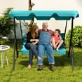 thumbnail image 3 of Patiojoy 3-Seats Outdoor Glider Hammock with Adjustable Waterproof Canopy Aluminum Frame Patio Swing Chair Blue, 3 of 9