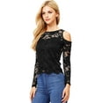 thumbnail image 3 of Ambiance Women's Juniors Long Sleeve Lacey Crop Top (S, Black), 3 of 4