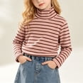 thumbnail image 5 of Girls Boys Turtleneck Long Sleeve Tops Striped Pullover Slim Fit Layering Fall Winter Fashion Soft Comfort Base Shirts Pink 12-13Years, 5 of 9