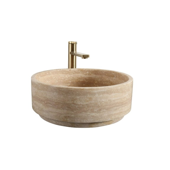 Natural Travertine Stone Round Bathroom Vessel Sink,16 inch Beige Marble Bathroom Sink, Vanity Bowl Basin