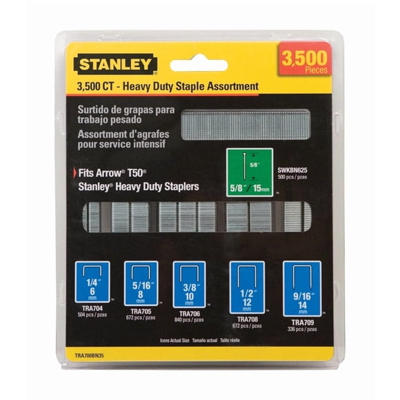 Surtido de grapas Stanley 18 Ga. Narrow Crown, paquete de 3500