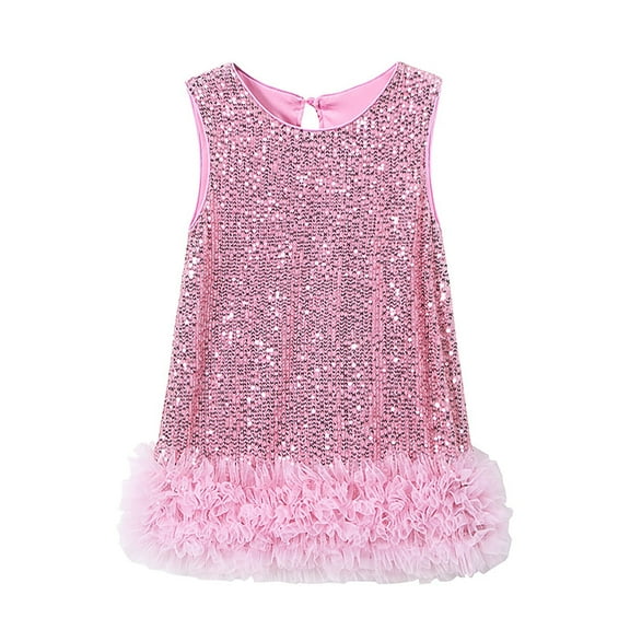 Byoo Mardi Gras Girl Dress Sequin Sleeveless Solid Color O-Neck Gown Clothes Relaxed Dresses for Kids