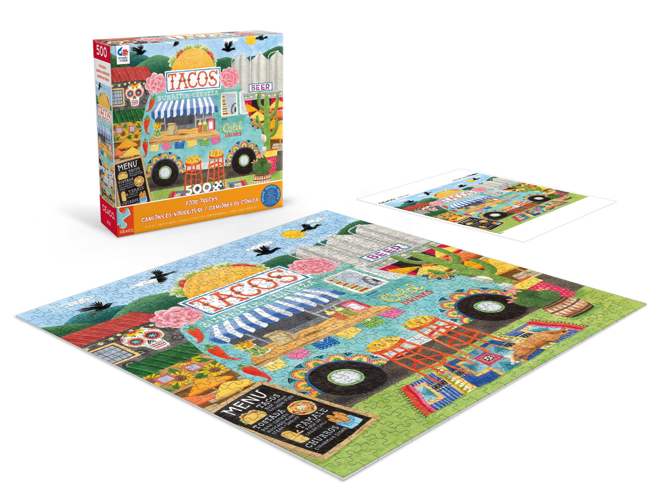 Ceaco Peggy Davis Food Trucks 500-Piece Interlocking Jigsaw Puzzle for Children Ages 12+