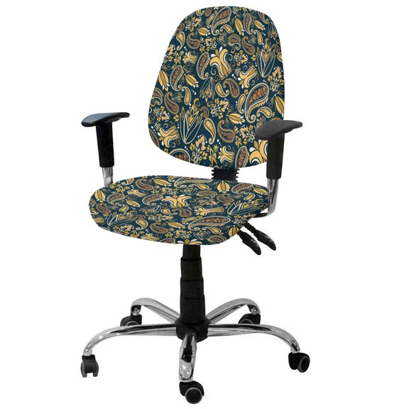 Paisley Office Chair Covers Stretchable Yellow Flowers Retro Abstract Floral Split Computer Desk Chair Cover Universal Spandex Chair Seat Covers Rotating Boss Arm Chair Slipcovers
